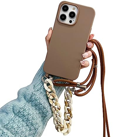 Emlivi Handykette Hülle mit Armband für iPhone 12 Mini Necklace Handyhülle Schultergurt Silikon TPU Cover mit Kordel zum Umhängen Schutzhülle mit Stylische Band Case für iPhone 12 Mini, Braun