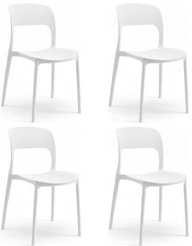 Marvin Sedia In Polipropilene Marte Ergonomica Arredo di Design Esterno e Interno da Giardino Impilabile Sedie Moderne Resistenti per Cucina Terrazzo Locali Commerciali (Bianco, 4)