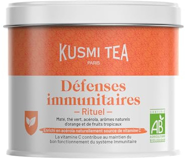 Kusmi Tea - Immunabwehr Ritual - Bio Grüner Tee, Mate Bio mit Vitamin C angereichert - Acerola, Natürliche Aromen von Orange und Tropischen Früchten - Loser Tee - 100 g Metalldose für etwa 50 Tassen