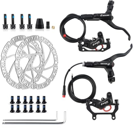 ZOOM Ebike Hydraulic Disc Brake Set: HB-876E 4-Pistons Power-Off Electric Bike Brake Kit with 2-PIN Sensor Included 160mm Rotors and Mounting Adapter