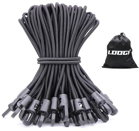 LOOGI Bungee Cords with Hooks 25 Pcs 6 Inch Elastic Bungee Ropes with Hooks - Short Tarpaulin Hooks - Small Bungee Rope (25, Black, 6 Inch)