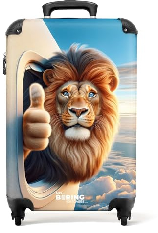 NoBoringSuitcases.com Valise Enfant, Valise Cabine, Valise Enfant Garcon, Bagages Enfant, Valise Enfant Roulette, Valise pour Enfant, Valise Garcon, Valise Cabine 55x35x25cm (Lion - Doré-Marron)