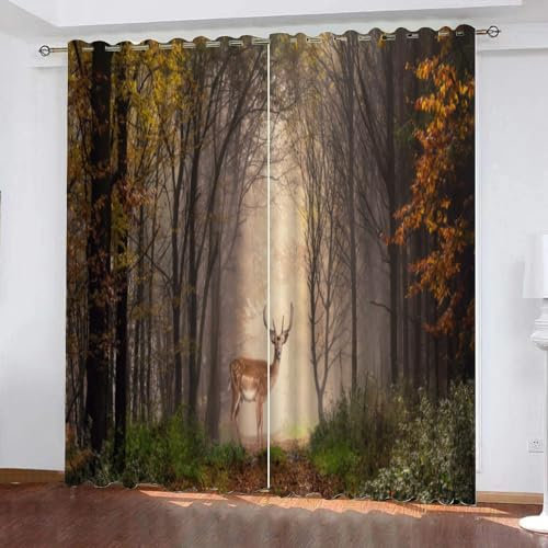 GIOVIA 3D REH Gardinen Abdunkelnde Herbst Wald Kindervorhänge Vorhang mit ösen 2er Set Vorhänge Blickdicht Verdunkelungs für Kinderzimmer Schlafzimmer Wohnzimmer B 140 X H 160 cm