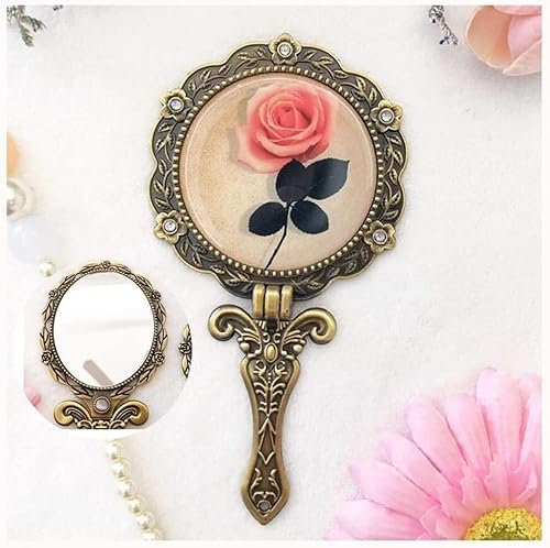 ZoRHac Vintage-Handspiegel, Handspiegel, Schminktisch, Mini-Vintage-Spiegel aus rundem Metall, zusammenklappbar, antik, handverziert, kreativ