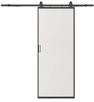 Vente-unique - Porte coulissante avec systéme en applique - aluminium et verre trempé dépoli - H205 x L63 cm - LINCI II