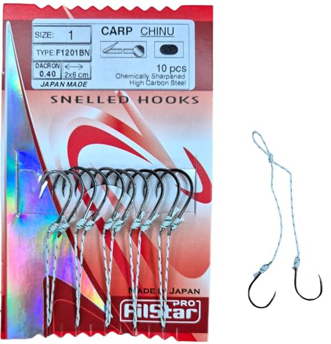 PRO FILSTAR Angelhaken Set mit Vorfach 5x2 STK, N1, Flechtschnur 2x6cm | DIA 0,40mm - Karpfenangeln Montage - Gebundene Haken - Fishing Hook Sport Set - Vorfachschnur - Karpfen Vorfächer