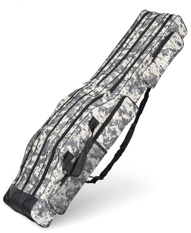 Srempeom 3 Layers Fishing Pole Bag,Portable 3 Layers Oxford Folding Rod Carry Case,Fishing Reel Tackle Storage Bag Case,120cm/47.2inch