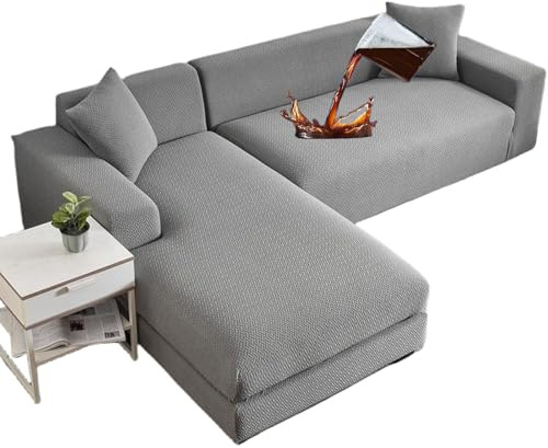 GUYIRT Couch Überwurf L Form Kratzfest Katzen, Sofabezug Ecksofa L Form Wasserdicht, Couch Überzug L Form Stretch, Sofa Cover L Shape Elastic, Für Wohnzimmer (Hellgrau,3 + 3-Sitzer)