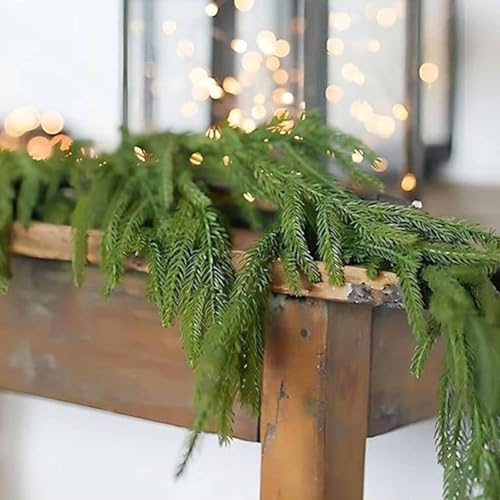 Künstliche Weihnachtsgirlande Tannengirlande Christmas Garland Tannen Türgirlande Zederngirlande Weihnachten Norfolk Pine Girlande Tannengrün Treppe Realistic Künstlich Wie Echt (Grüne, 4.9ft/150cm)