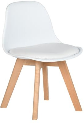 FurnitureR 1 PC Kinderstuhl mit breitem Weichkissensitz, Beine aus massivem Buchenholz, Stabiler Kinderstuhl mit Rückenlehne für Kinderzimmer, geeignet für 1-6 Jahre Kinder, PP+PU, weiß