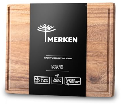 Planches à découper en bois de noyer de qualité supérieure pour cuisine – Planche à découper réversible en bois avec rainure pour jus, grande planche à découper en bois de taille L pour viande,