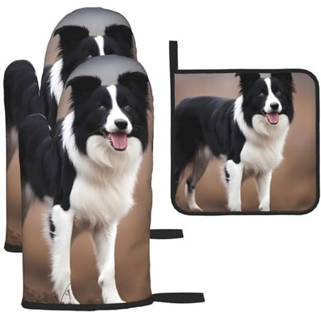 YYHHAOFA Lot de 3 gants de cuisine imperméables et durables pour four et manique pour isolation thermique Motif Border Collie