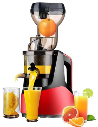 Exprimidor de zumo lento,Exprimidor eléctrico pequeño con función de marcha atrás/tapa de seguridad/cepillo,90% alto rendimiento de zumo, para frutas y verduras,Red