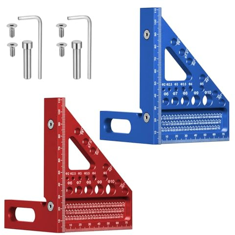 3D Multi Angle Measuring Ruler, 2 PCS Speed Square 22.5-90° Aluminum Alloy Combination Square Aluminum Alloy Woodworking Square Protractor Miter Triangle Ruler High Precision