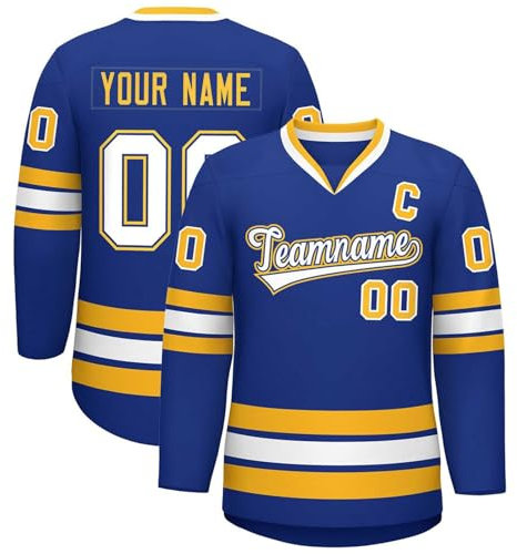 KONG JIMFAN Personalisiertes Eishockey Trikot,Hockey Kostüm für Erwachsene Lose Atmungsaktiv Hockey Trikots Individuell Bedruckt Namen Nummer Logo & Teamname,Teamtrikot für Fans(#D Blue)