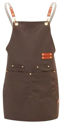 PTJJXA Grembiule da Pittore Uomo Donna, Grembiule da Lavoro Unisex, Grembiule Barbecue, Grembiule Giardinaggio con 4 Tasche e Schiena Incrociata, Grembiule Cucina Ristorante Impermeabile (Marrone-S)