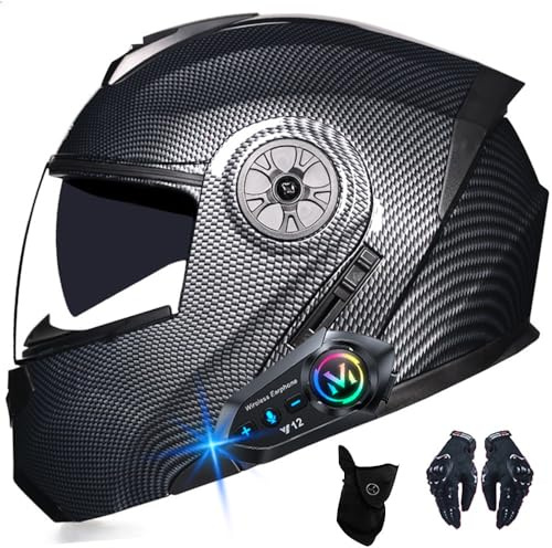 RHBDDHV Bluetooth Klapphelm Motorradhelm Modularer Motorradhelm Integralhelm mit Anti-Fog-Doppelspiegel ECE-Zulassung mit Mikrofon für Automatische Beantwortung Integrierter Rollerhelm