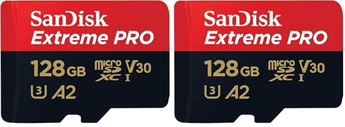 SanDisk Extreme PRO microSDXC UHS-I Speicherkarte 128 GB + Adapter & RescuePRO Deluxe (Für Smartphones, Actionkameras oder Drohnen, A2, Class 10, V30, U3, 200 MB/s Übertragung) (Packung mit 2)