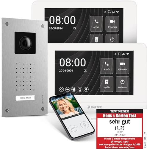 Entri Video Türsprechanlage, Unterputz Türklingel mit Kamera, Smartphone App, 1 Familienhaus, Video Türklingel, 2x7 Zoll HD-Monitor, Full HD Kamera, Gegensprechanlage mit Türöffner und Klingel 2 Draht
