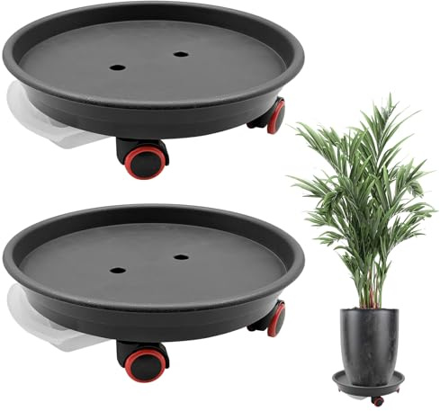 2 Stück Pflanzenroller mit Rädern, 35cm Schwerer Pflanzentisch mit Wasserwanne – Tragfähigkeit 36 kg (Dark Grey, 35cm)