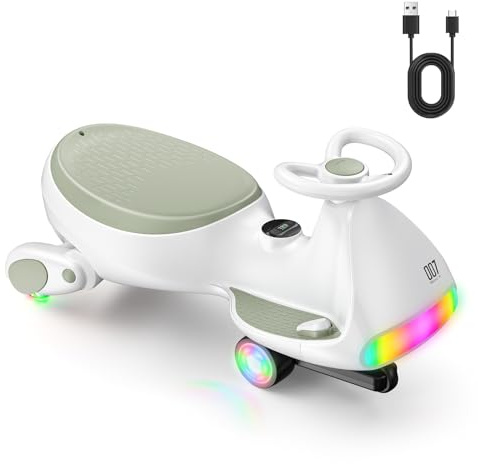 FanttikRide N7 Ultra Kinder Elektroauto, Geräuschlos, Morandi Grün | Kinderauto Elektrisch ab 3 Jahren, Einfache Typ-C-Aufladung, 9 Farbmodi & Digitalanzeige, 2 Geschwindigkeiten 3–6 Km/H