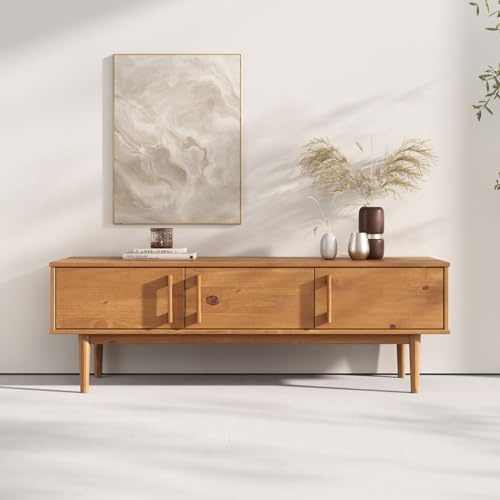 IDIMEX Lowboard TECCA 145 cm mit 3 Türen, Eiche Finish – Massivholz Kiefer, Wohnzimmermöbel mit Stauraum, Moderne Kommode im skandinavischen Design, Flurmöbel für Bücher & Deko