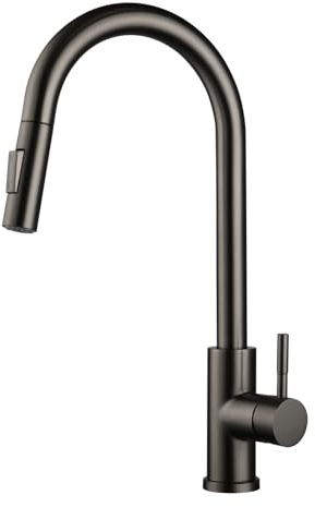 BONADE Grifo de cocina de baja presión, 2 modos, grifo de cocina, giratorio 360°, grifo de cocina con ducha extensible, arco alto, grifo de acero inoxidable, grifo mezclador de cocina con 3 conexiones
