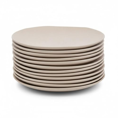 CASASELECCION - Juego de 12 platos llanos de melamina en color beige. Resistentes y ligeros, ideales para uso diario. Diámetro 28 cm. Apto para lavavajillas. No apto para microondas