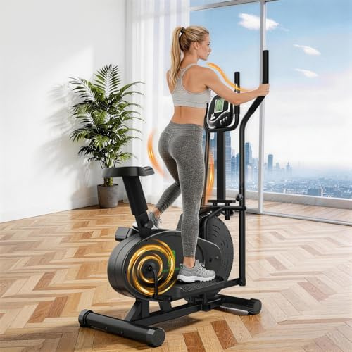 Neezee Vélo Elliptique pour la Maison, Vélos Elliptiques Compact 2 en 1 avec Écran LCD, Siège Ergonomique, Résistance Réglable Améliorée, Capteur de Pouls, Poids Maximal 120 KG