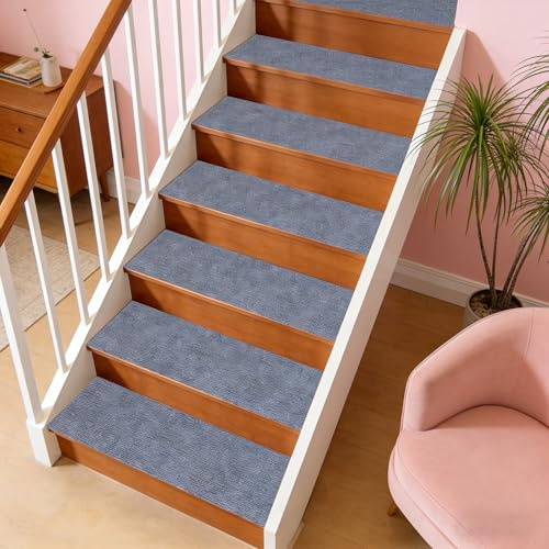 ZXIAOHUI Tapis D'Escalier 15 x 60 cm avec Dos en TPE, Antidérapants, Insonorisantes, Réutilisable Découper, Autocollant, 5 x Tapis D'Escalier pour Intérieur, Moquette Escalier pour Âgées, A
