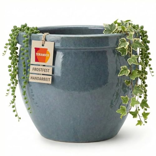 Växtkruka stengods 100 % frostsäker | keramisk blomkruka utomhus och inomhus (olika storlekar) | massiv planteringskruka med dräneringshål | premium, snygg (oktober grå, 29 cm x 23 cm)
