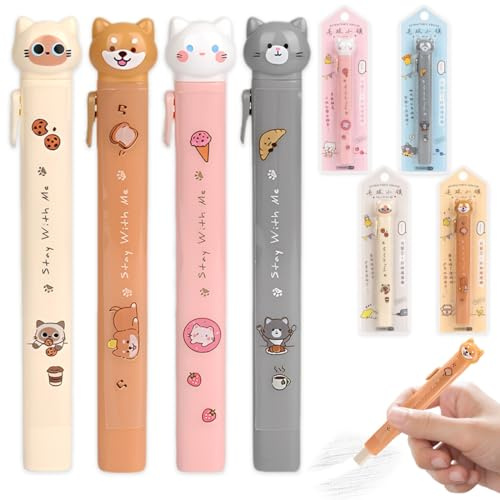 CEJAS 4 Stück Bleistift-Radiergummi Set mit niedlichem Katzen-Design - Einziehbare Kinderradierer im Stiftstil - Für Zeichnen, Lernen und Büro