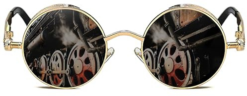 ROCKNIGHT Gothic Steampunk Runde Sonnenbrille für Herren Damen Polarisierter UV-Schutz Metallrahmen