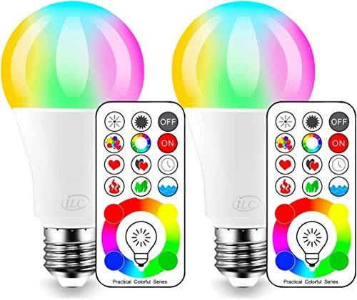 iLC LED Farbige Leuchtmittel RGB+Weiß Lampe Edison Dimmbare Farbige - 120 Farben RGBW - 10 Watt E26 Fassung LED Birnen - Kabellos Fernbedienung inklusive (2-er Pack)