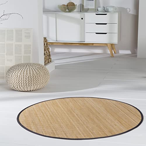 DE-COmmerce® Bambusteppich HIGHQ Bambusmatte Läufer mit Bordüre rutschfest Ø 90 cm