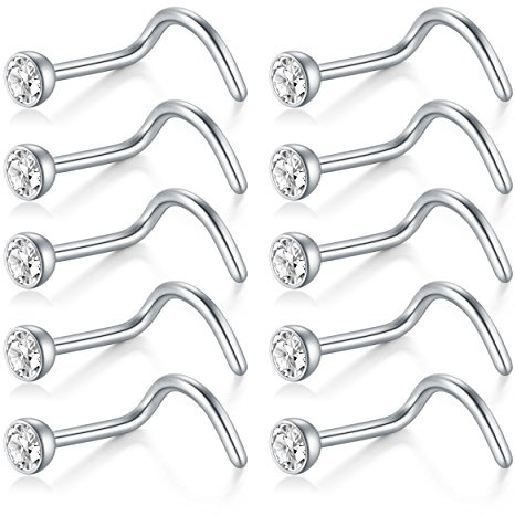 Briana Williams 316L Chirurgenstahl Nasenstecker Spirale 18G 20G 22G mit Steine Nase Stud Nasenpiercing Ohr Ringe Piercing Schmuck