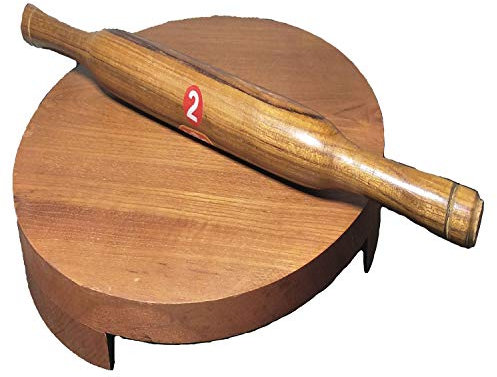 Wooden Chakala Belan Set Circular Board with Rolling Pin set Handmade Wooden Polpat with Belan Kitchen Utensils for Roti Making