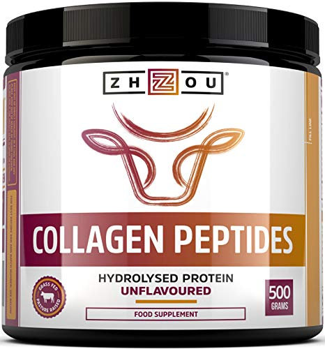 Collagen Powder 500g - Hydrolysed Collagen Peptides Powder - High Protein Bovine Collagen Supplement - Grass Fed, Hormone Free - Rich in Amino Acids - for Hair, Nails & Skin - Zhou Nutrition