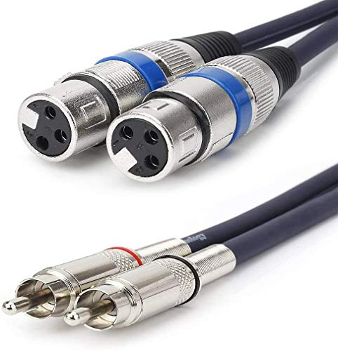 2 × XLR hona kabel till 2 × RCA-kabel, XLR-adapter, XLR mikrofon ljudkabel anslutning strömförstärkare 3 månader Mörkblått