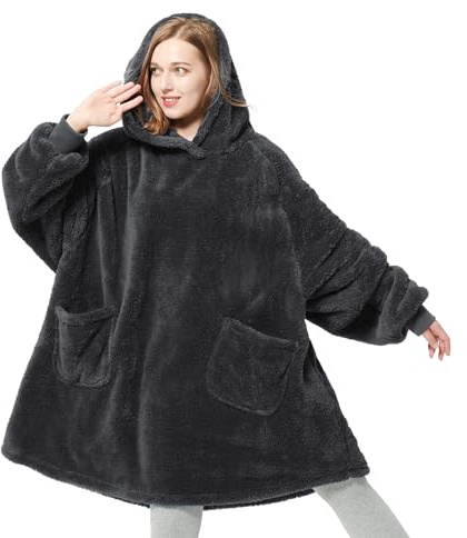 Bedsure Sherpa Wearable Blanket Hoodie - Warm Cozy, Standard, Ash | Soft Comfort Lightweight Skin-friendly, Versatile Convenient Durable, Multiple Colors for Every Style, Ideal Gifts