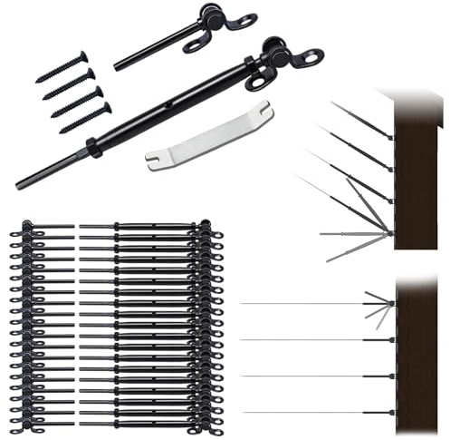 Muzata 20Pairs Black Cable Railing Kit 1/8 Swage Toggle Turnbuckle Hardware T316 Stainless Steel for Wood Post WoodEasy System Angle 180¡ã Adjustable Stairs Deck 20 Cable Lines CK07 BD1,CA4 CA5 | 1/8 Cable Railing Hardware Kit for Wood Post, 20Pack Tensioner and 20Pack Fixed End, Multi-angle and Length Adjustable