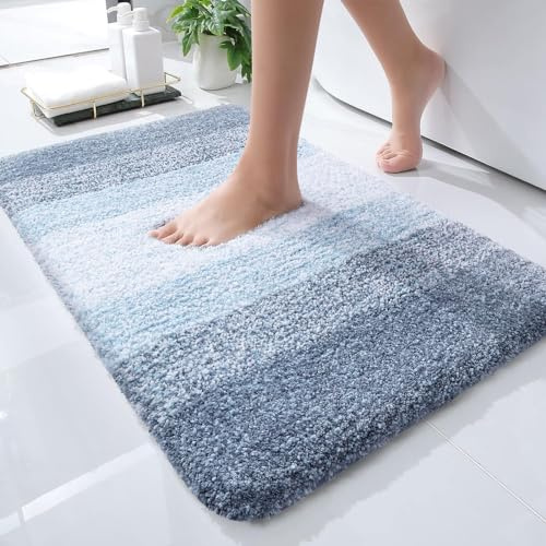 OLANLY Small Bathroom Rugs Mat 24x16, Extra Soft Absorbent Microfiber Bath Rugs, Rubber Backing, Quick Dry, Machine Washable Bath Mats for Bathroom Floor, Tub and Shower, Home Decor Accessories, Blue