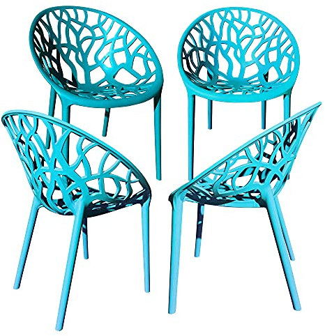 TRISENS Gartenstuhl Kunststoff Stapelstuhl Bistrostuhl Küchenstuhl Stuhl Stapelbar, Farbe:Blau, Menge:4 St.