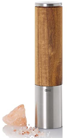 AdHoc EP61 Elektrische Pfeffer- | Salzmühle eMill.5, CeraCut® Keramik Mahlwerk, inkl. Batterien, Akazienholz|Edelstahl