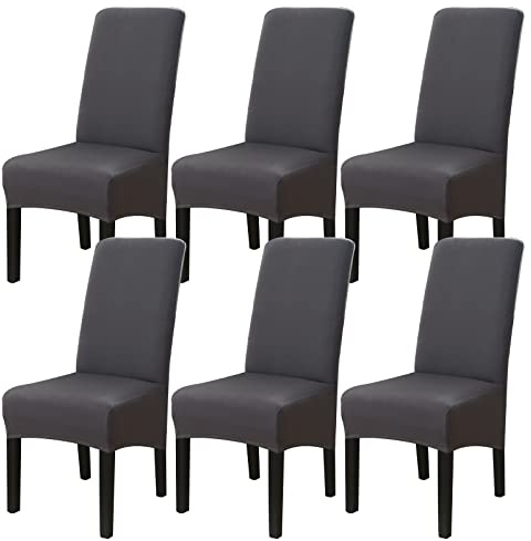Jaotto Stuhlhussen 6er Set Stretch, XL Stuhlhussen Abwaschbar Waschbarer Elastische, Stretch Stuhlschoner Große Stuhlbezüge für Stuhl Esszimmer Büro Esszimmer Hotel Bankett(Dunkelgrau,Set of 6)