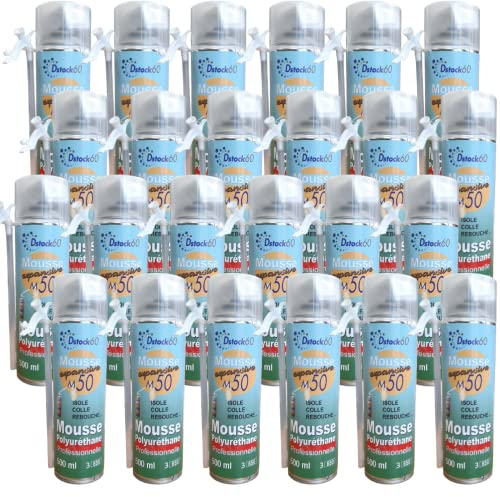 DSTOCK60 - 24 Flaschen Bauschaum/ Montageschaum, 500 ml, professioneller Polyurethan-Schaumstoff – Isolierung, Kleber, Abdichtung – Außen- und Innenbereich