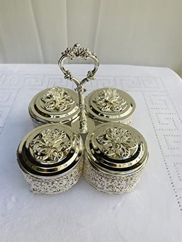Bavary 4-Teilig Snackschalen Set Süßigkeiten Servierschale aus Glas Metall Deckel Zuckerschale Behälter Kristallglas
