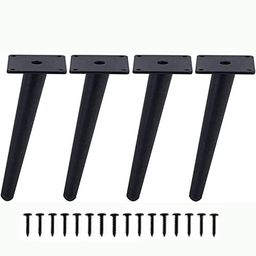 FETZCM 4 Stück Schräge Möbelfüße Metall Schwarz, Schrankbeine, Kegel Möbelbeine 25cm Höhe für Sofas, Tische und andere Schrankfüße (Schwarz, 25cm)