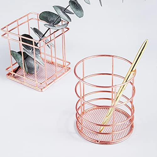2 Stücke Aushöhlen Stifthalter,Rosegold Stifthalter,Eisen Bleistifthalter,Pinsel Organizer Stiftehalter Make-up Pinselhalter,Stiftebecher Stiftebox,für die Schule, Zuhause, Büro(rund + rechteckig)
