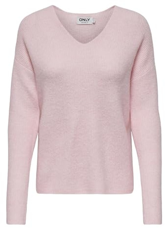 Sólo Mujeres Suéter de Punto Estructurado Cuello en V Jersey Holgado Manga Larga Camiseta ONLRICA Vida, Color:Rosa-2, Talla:S